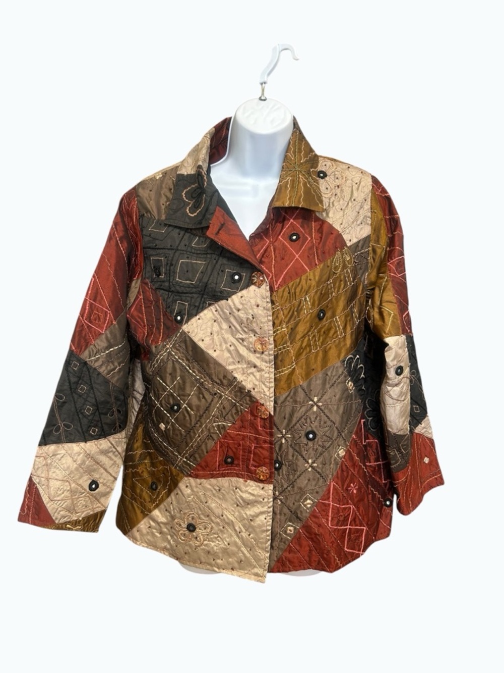 Parsley & Sage Patchwork Embroidered Jacket Padded Shoulder Size L